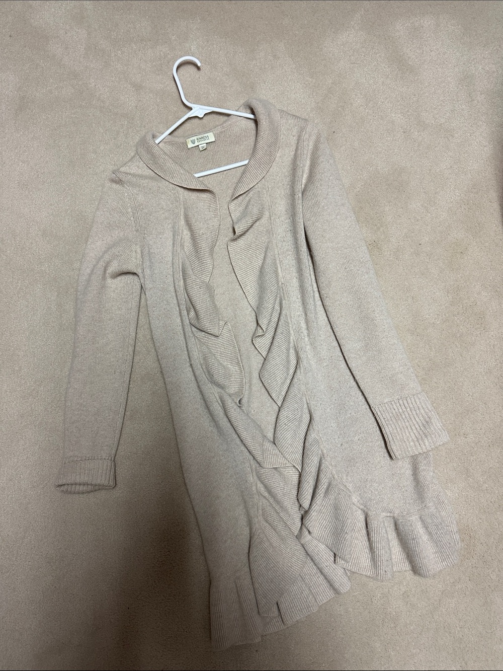 Kinross Beige Ruffled Open-Front Cardigan